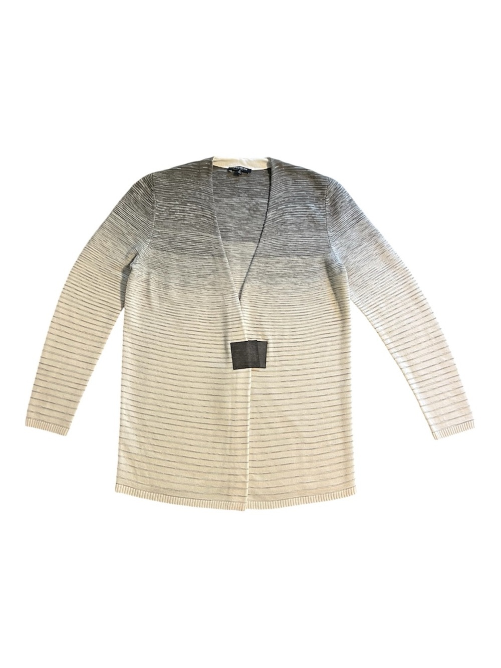 Lafayette 148 New York Wool Cardigan Sweater Ombre Gray Beige Leather Closure S - Picture 2 of 10